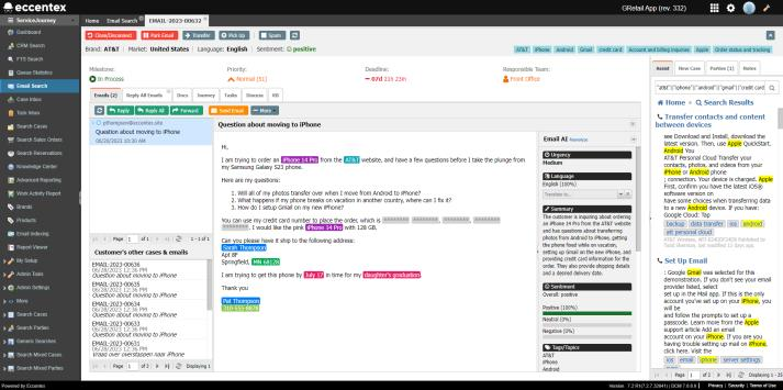 Eccentex email automation interface with AI context and reply drafting