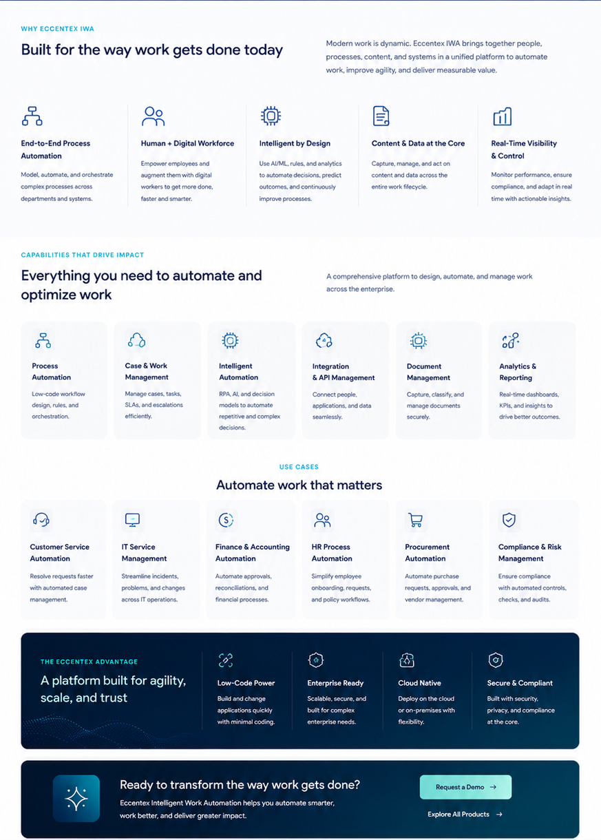Intelligent Work Automation content sections